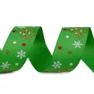 Karácsonyi ripsszalag glitteres 25 mm grosgrain - 2 fűzöld (45 m-es csomagolás)