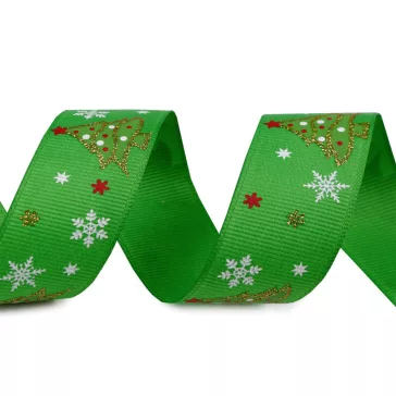   Karácsonyi ripsszalag glitteres 25 mm grosgrain - 2 fűzöld (45 m-es csomagolás)