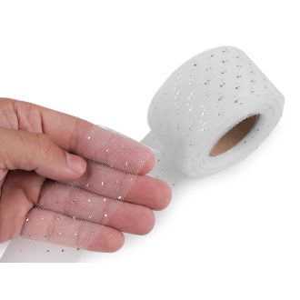 Tüll szalag ezüst pettyek széles 40 mm