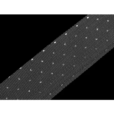   Tüll szalag ezüst pettyek széles 40 mm - fehér ezüst (90 m-os csomagolás)