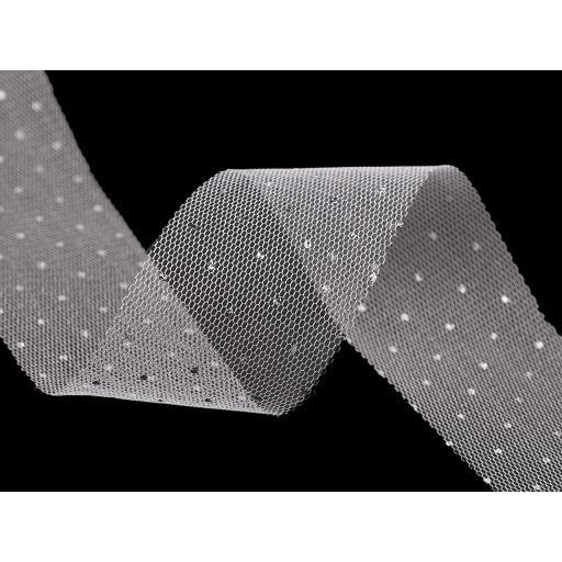 Tüll szalag ezüst pettyek széles 40 mm