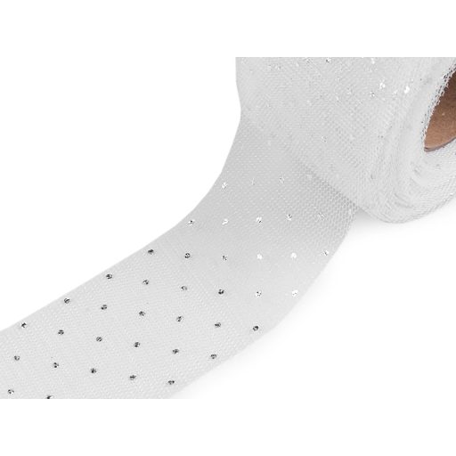 Tüll szalag ezüst pettyek széles 40 mm