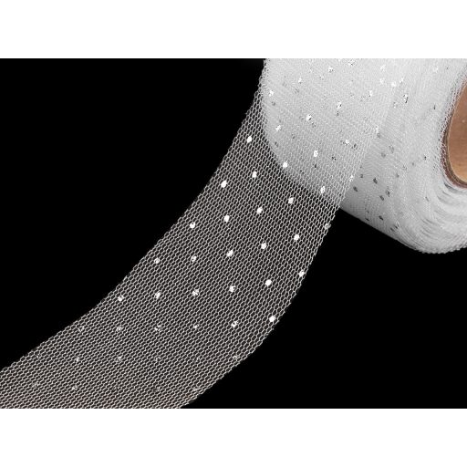 Tüll szalag ezüst pettyek széles 40 mm