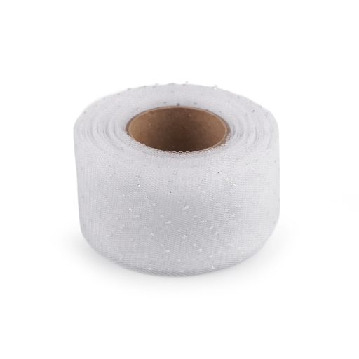 Tüll szalag ezüst pettyek széles 40 mm