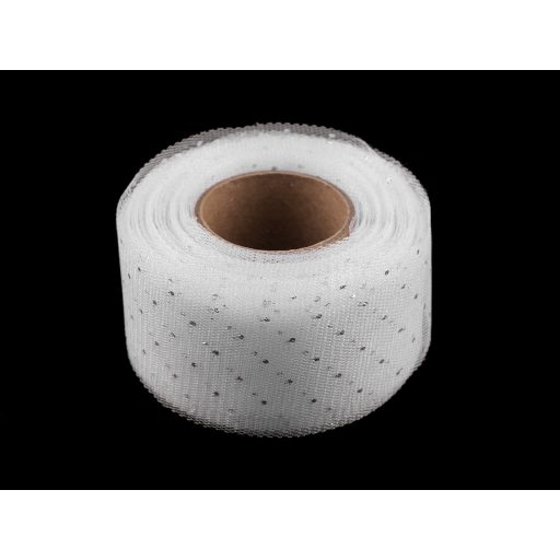 Tüll szalag ezüst pettyek széles 40 mm