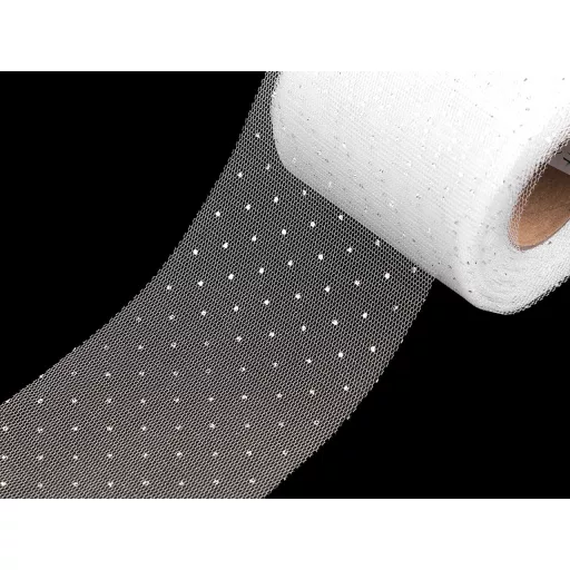 Tüll szalag ezüst pettyek széles 75 mm