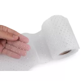 Tüll szalag ezüst pettyek széles 10 cm