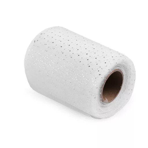 Tüll szalag ezüst pettyek széles 10 cm