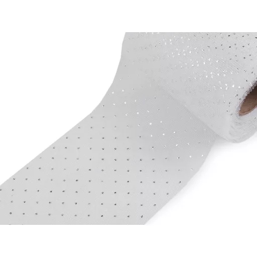 Tüll szalag ezüst pettyek széles 10 cm