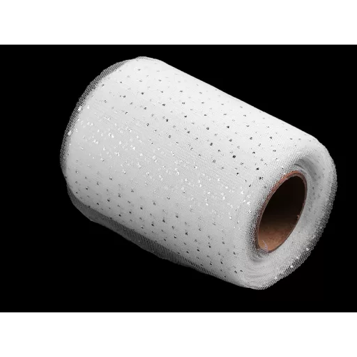 Tüll szalag ezüst pettyek széles 10 cm
