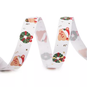   Karácsonyi grosgrain szalag széles 15 mm ripsz - fehér (67,5 m-os csomagolás)