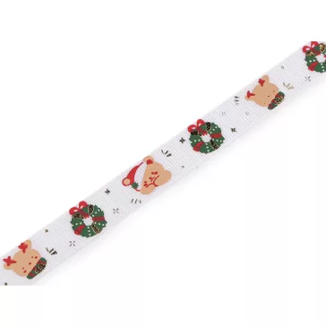   Karácsonyi grosgrain szalag széles 15 mm ripsz - fehér (67,5 m-os csomagolás)