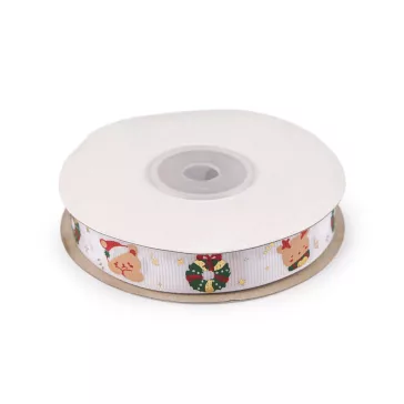   Karácsonyi grosgrain szalag széles 15 mm ripsz - fehér (67,5 m-os csomagolás)