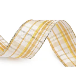 Kockás szalag lurexszel és drótos széles 40 mm