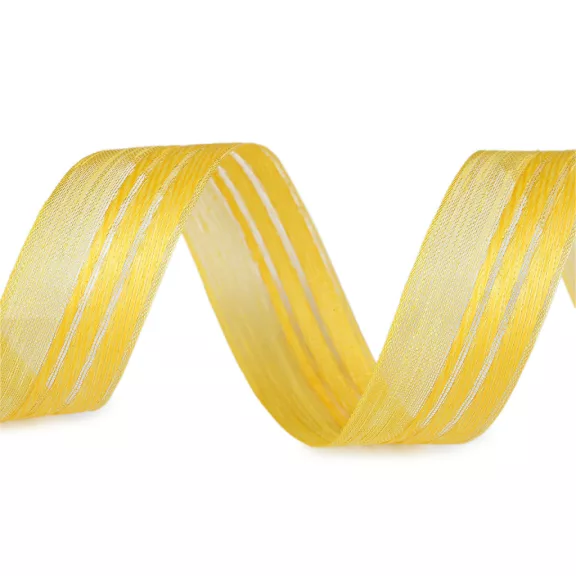 Szalag effektfonalas díszítéssel 25 mm - 243 sárga (100 m-os csomagolás) Szalag effektfonalas díszítéssel 25 mm - 243 sárga (100 m-os csomagolás)