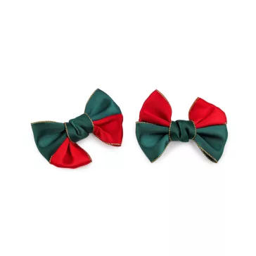   Karácsonyi szatén masni lurexszel 7,5x6 cm - piros sötétzöld (10 db-os csomagolás)