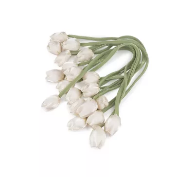   Varrt szaténszalag tulipán virággal - 1 tejfehér (60 db-os csomagolás)