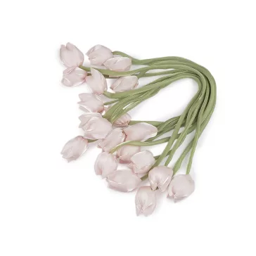   Varrt szaténszalag tulipán virággal - 2 rózsszín legvilágosab (60 db-os csomagolás)