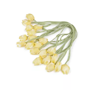   Varrt szaténszalag tulipán virággal - 3 vil. sárga (60 db-os csomagolás)
