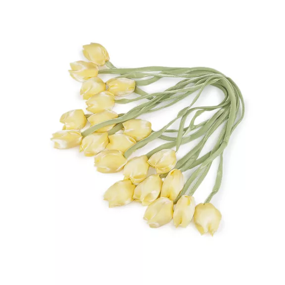 Varrt szaténszalag tulipán virággal - 3 vil. sárga (60 db-os csomagolás) Varrt szaténszalag tulipán virággal - 3 vil. sárga (60 db-os csomagolás)