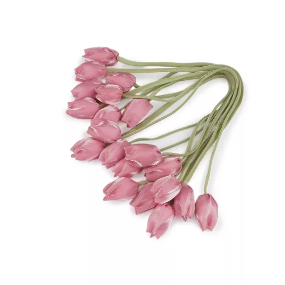 Varrt szaténszalag tulipán virággal - 4 rózsaszín világos (10 db-os csomagolás) Varrt szaténszalag tulipán virággal - 4 rózsaszín világos (10 db-os csomagolás)