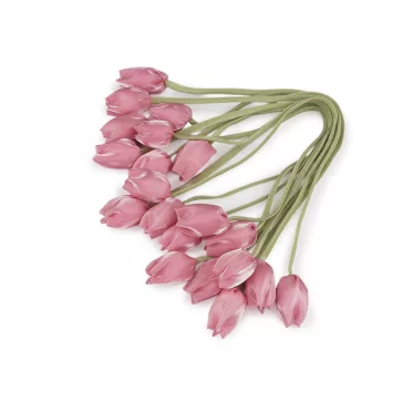   Varrt szaténszalag tulipán virággal - 4 rózsaszín világos (60 db-os csomagolás)