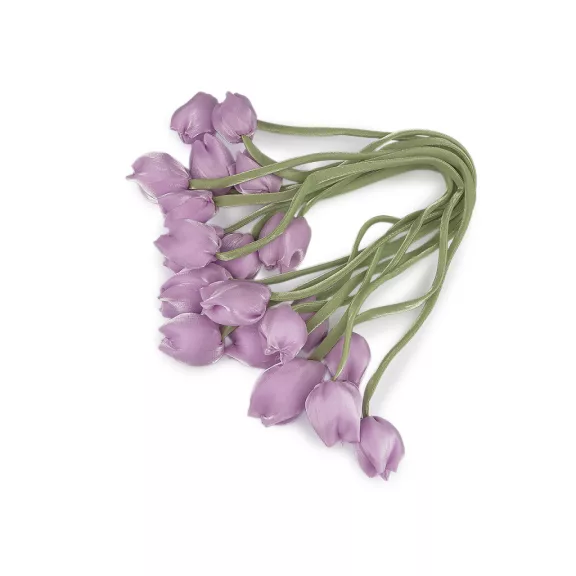 Varrt szaténszalag tulipán virággal - 5 világosabb lila (10 db-os csomagolás) Varrt szaténszalag tulipán virággal - 5 világosabb lila (10 db-os csomagolás)