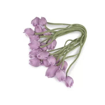   Varrt szaténszalag tulipán virággal - 5 világosabb lila (60 db-os csomagolás)