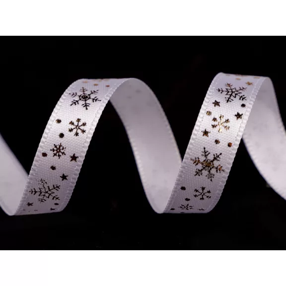 Karácsonyi szaténszalag hópihe mintás 10 mm - 1 fehér (22,5 m-os csomagolás) Karácsonyi szaténszalag hópihe mintás 10 mm - 1 fehér (22,5 m-os csomagolás)