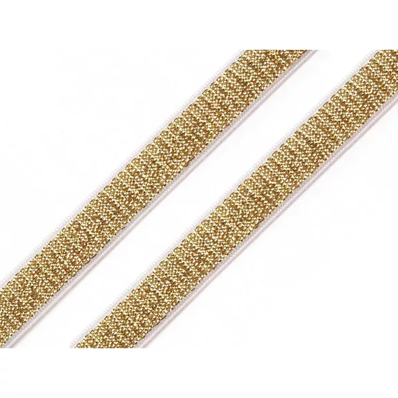 Brokát gumi / vállpántgumi szélessége 10 mm lurexszel - 3 arany (12,5 m-es csomagolás) Brokát gumi / vállpántgumi szélessége 10 mm lurexszel - 3 arany (12,5 m-es csomagolás)