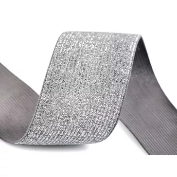 Gumi lurexszel szélessége 40 mm - 4 szürke ezüst 