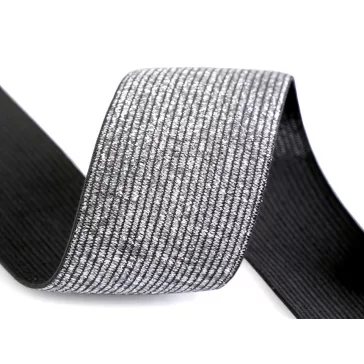 Gumi lurexszel szélessége 40 mm - 5 fekete ezüst 