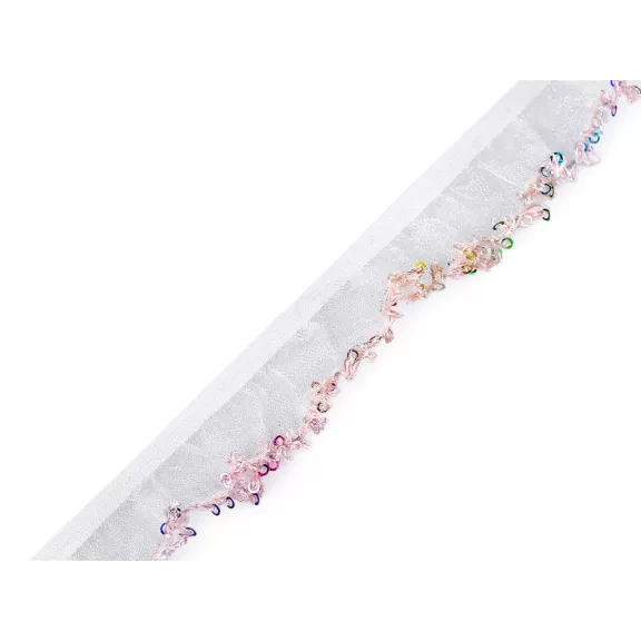 Fodros gumiszalag flitteres széles 20 mm gumis organza - 1 rózsaszín világos (13,5 m-os csomagolás) Fodros gumiszalag flitteres széles 20 mm gumis organza - 1 rózsaszín világos (13,5 m-os csomagolás)