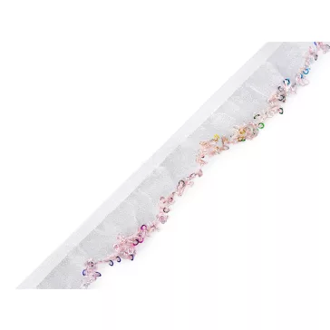   Fodros gumiszalag flitteres széles 20 mm gumis organza - 1 rózsaszín világos (40,5 m-os csomagolás)