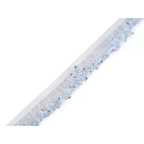 Fodros gumiszalag flitteres széles 20 mm gumis organza - 2 világoskék (13,5 m-os csomagolás) Fodros gumiszalag flitteres széles 20 mm gumis organza - 2 világoskék (13,5 m-os csomagolás)