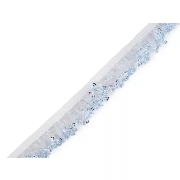   Fodros gumiszalag flitteres széles 20 mm gumis organza - 2 világoskék (40,5 m-os csomagolás)