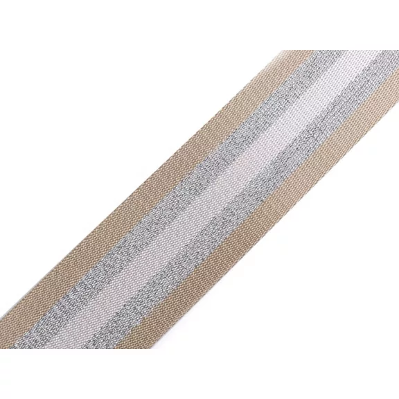 Sima kétoldalas hevederszalag lurexel szélessége 50 mm - 2 bézs ezüst Sima kétoldalas hevederszalag lurexel szélessége 50 mm - 2 bézs ezüst