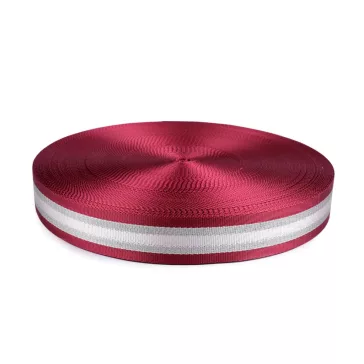   Sima kétoldalas hevederszalag lurexel szélessége 38 mm - 2 vörös bordó ezüst 