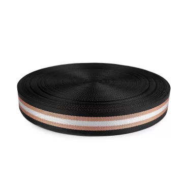   Sima kétoldalas hevederszalag lurexel szélessége 38 mm - 5 fekete réz színű 290577 