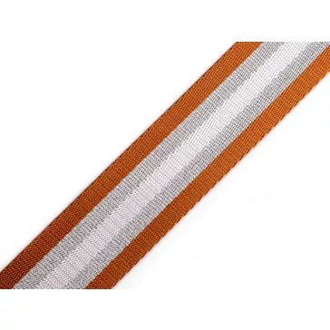   Sima kétoldalas hevederszalag lurexel szélessége 38 mm - 6 barna konyak ezüst 