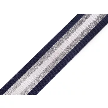   Sima kétoldalas hevederszalag lurexel szélessége 38 mm - 7 blue dark ezüst 