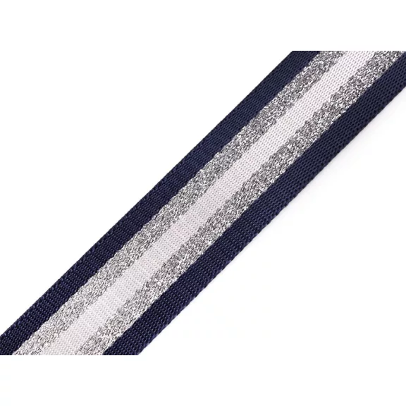 Sima kétoldalas hevederszalag lurexel szélessége 38 mm - 7 blue dark ezüst Sima kétoldalas hevederszalag lurexel szélessége 38 mm - 7 blue dark ezüst