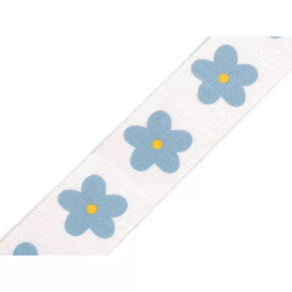 Virágmintás kétoldalas heveder 38 mm - 1 Off White világoskék Virágmintás kétoldalas heveder 38 mm - 1 Off White világoskék