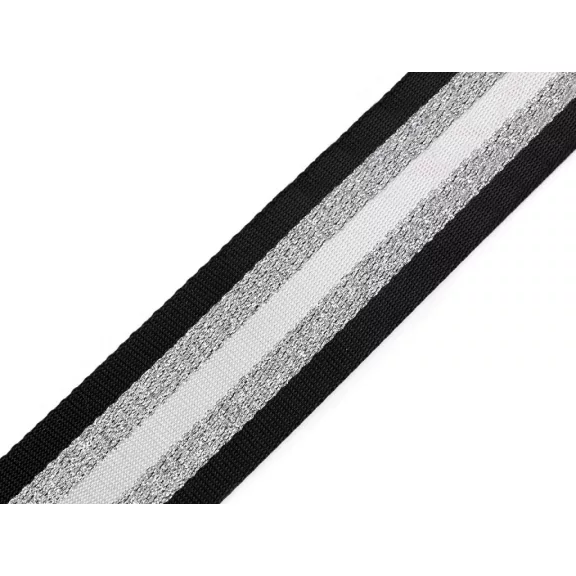 Sima kétoldalas pánt lurexel szélessége 50 mm - 5 fekete ezüst Sima kétoldalas pánt lurexel szélessége 50 mm - 5 fekete ezüst