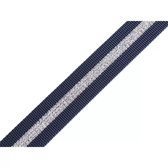 Heveder polipropilén kétoldalas lurexszel 25 mm - 1 blue dark ezüst Heveder polipropilén kétoldalas lurexszel 25 mm - 1 blue dark ezüst