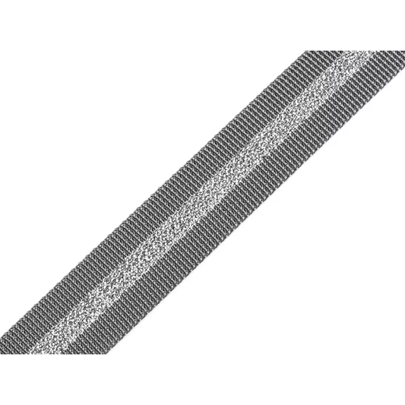 Heveder polipropilén kétoldalas lurexszel 25 mm - 3 szürke ezüst Heveder polipropilén kétoldalas lurexszel 25 mm - 3 szürke ezüst