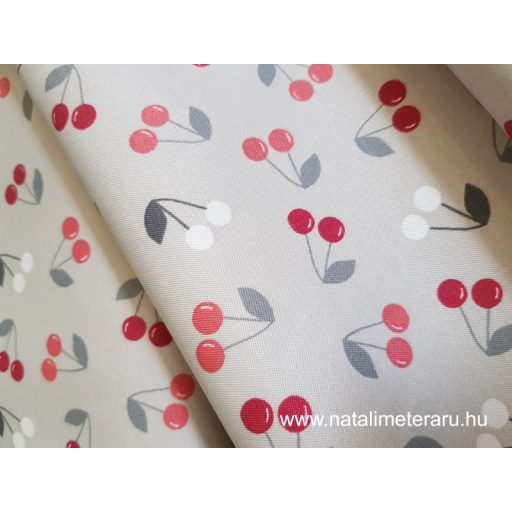 Világos bézs, piros meggyes kevert szálas teflonos twill szövet