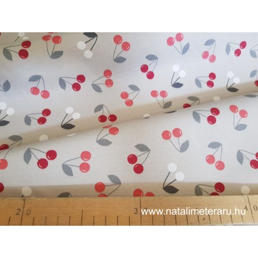 Világos bézs, piros meggyes kevert szálas teflonos twill szövet
