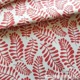   Piros levelek mintás kevert szálas teflonos pamut twill szövet
