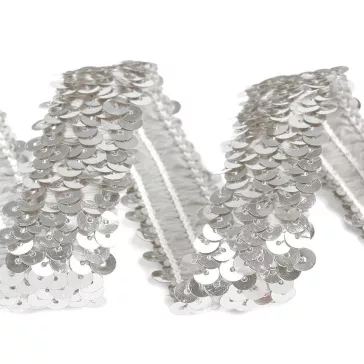   Flitter paszomány szélessége 30 mm elasztikus - 1 ezüst (40,5 m-os csomagolás)